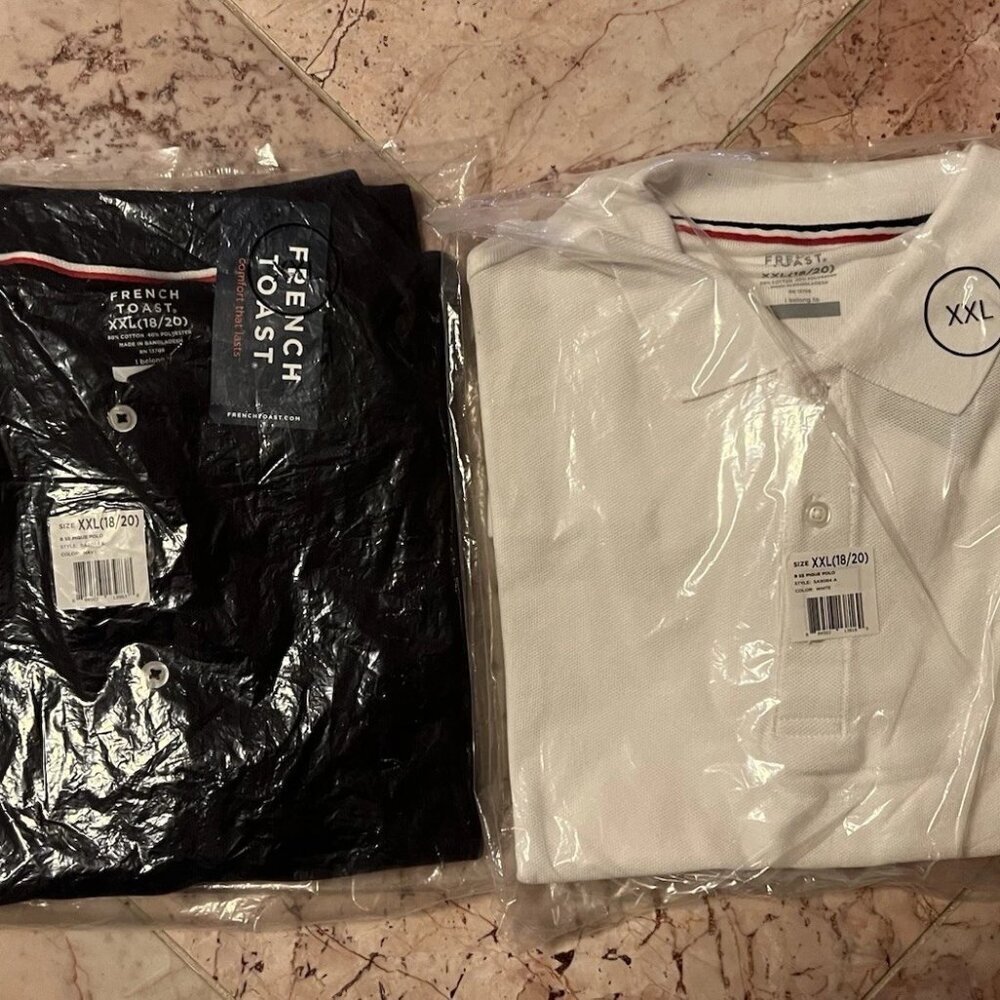 NEW 2 French Toast Navy & White Short-sleeves Mesh Polo Shirt XXL 18/20
